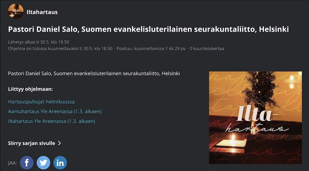 Iltahartaus ti 30.5.2023 klo 18.50 Yle Radio 1 ja areena podcast